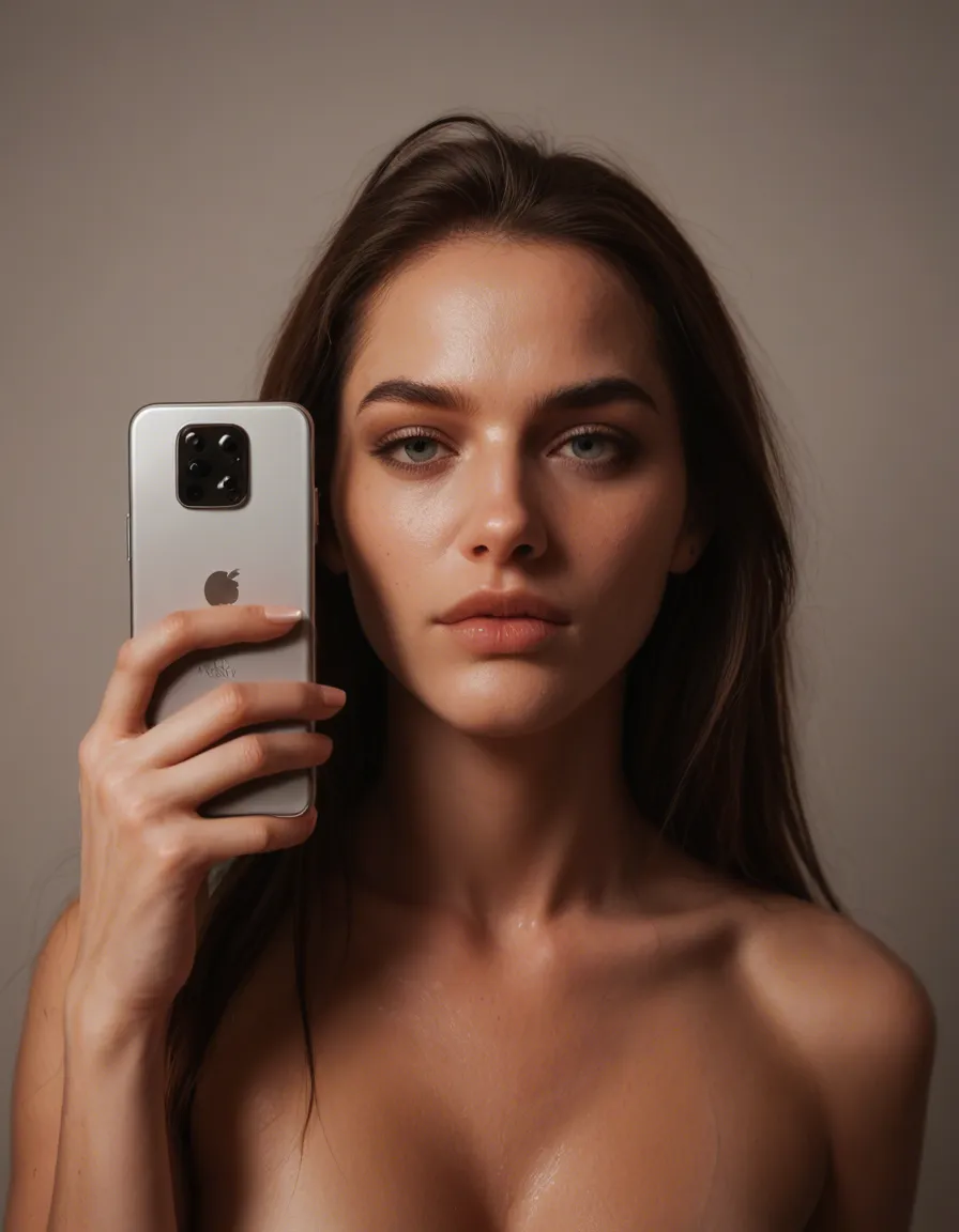 splitroast women with two hair_ornament, score_9, score_8, amateur photo, phone snapshot, realistic skin texture, skin blemishes, soft indoor lighting
