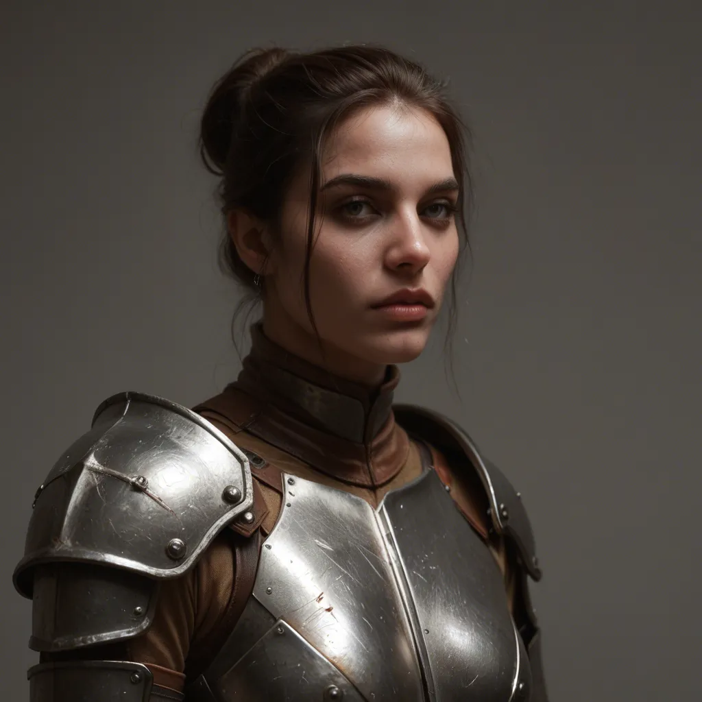 Simple sketch drawing, poor woman knight with boobs out of the armor, score_9, score_8, amateur photo, phone snapshot, realistic skin texture, skin blemishes, soft indoor lighting