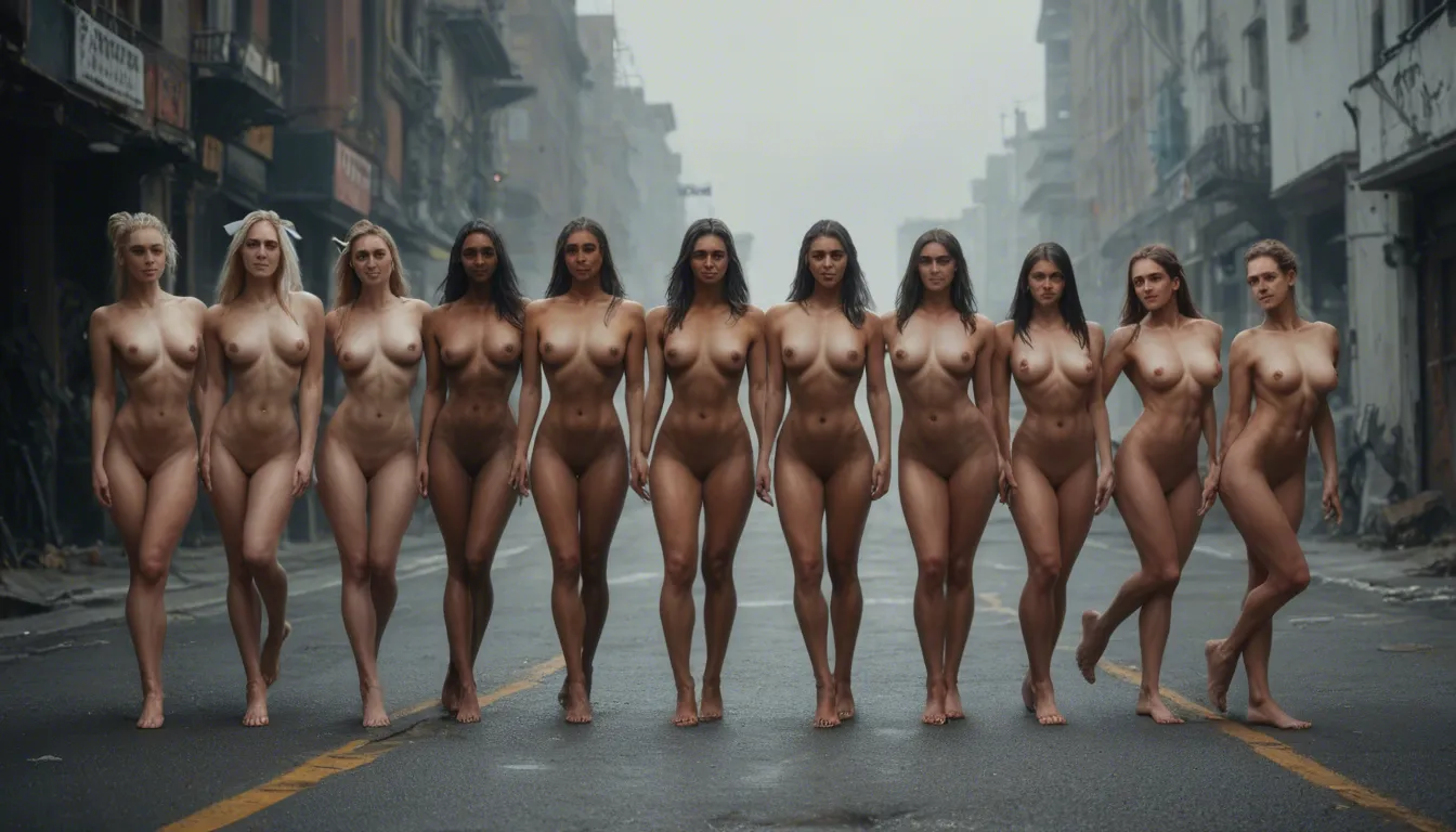 8k, sharp focus, detailed skin, 6+girls, hair ribbon, official alternate costume, leg up, cinematic realism, score_9, score_8, candid photo, realistic skin texture, visible skin pores, film grain, depth of field