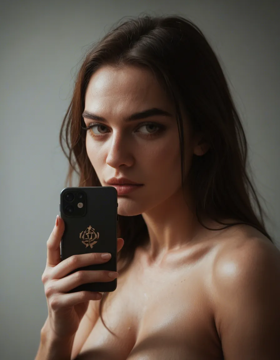 A nude 18 year old, score_9, score_8, amateur photo, phone snapshot, realistic skin texture, skin blemishes, soft indoor lighting