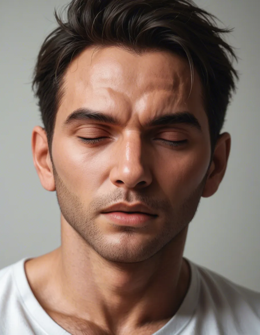Masterpiece, best quality, ultra-detailed anime illustration, highly detailed, sharp focus, 8k,
A handsome young adult male anime character with short black hair, soft bangs falling over his forehead, eyes closed in pure ecstasy, mouth wide open in a blissful, gasping expression, flushed cheeks, visible sweat droplets glistening on his skin. Extremely muscular, athletic body with massive, well-defined pectorals, deep abdominal six-pack, powerful shoulders, thick arms, and strong thighs. Skin is light-toned, smooth, and shiny with realistic sweat and oil sheen catching the light.
He is fully nude, completely naked, no underwear, no clothing at all. Large, thick, erect penis standing upright against his lower abs, detailed veins, realistic glans, heavy balls hanging below. One hand resting on his upper thigh near the base of his cock, fingers relaxed. Other arm raised behind his head, hand out of frame.
Reclining on a dark leather couch, body angled slightly toward the viewer, upper body leaning back in pleasure. Soft warm indoor lighting from a traditional Japanese shoji-screen window on the right, creating gentle highlights and soft shadows across his wet, glistening skin. Subtle steam or heat haze rising near his face. Background is a dimly lit traditional Japanese-style room with wooden walls and a large paper lattice window letting in warm daylight., score_9, score_8, candid photo, realistic skin texture, visible skin pores, film grain, depth of field