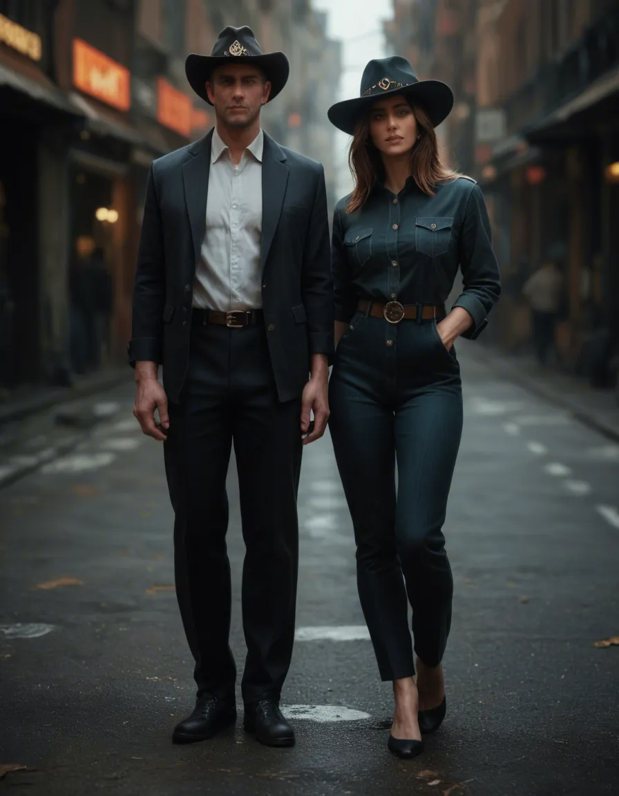 8k, sharp focus, detailed skin, multiple women, buttons, hat, presenting, full body, cool tones, hyperrealistic, score_9, score_8, candid photo, realistic skin texture, visible skin pores, film grain, depth of field
