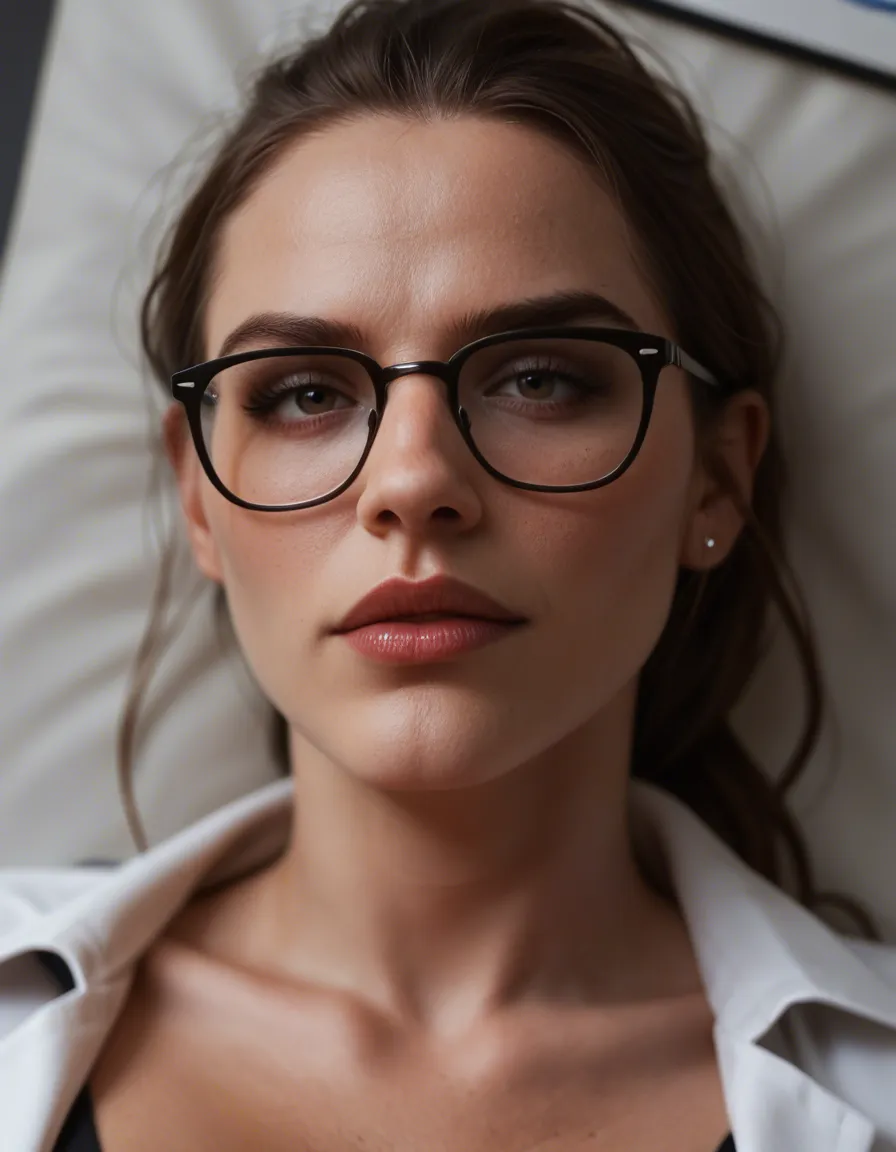 dslr, film grain, photorealistic, extreme close-up, office lady, missionary, glasses, hyperrealistic, score_9, score_8, candid photo, realistic skin texture, visible skin pores, film grain, depth of field, score_9, score_8, candid photo, realistic skin texture, visible skin pores, film grain, depth of field