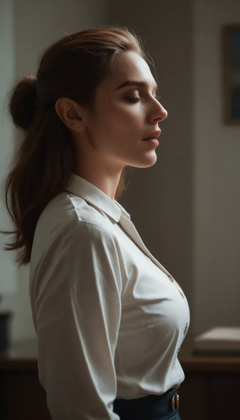 professional photo, high detail, side view, elf woman, orgasm, buttons, cinematic realism