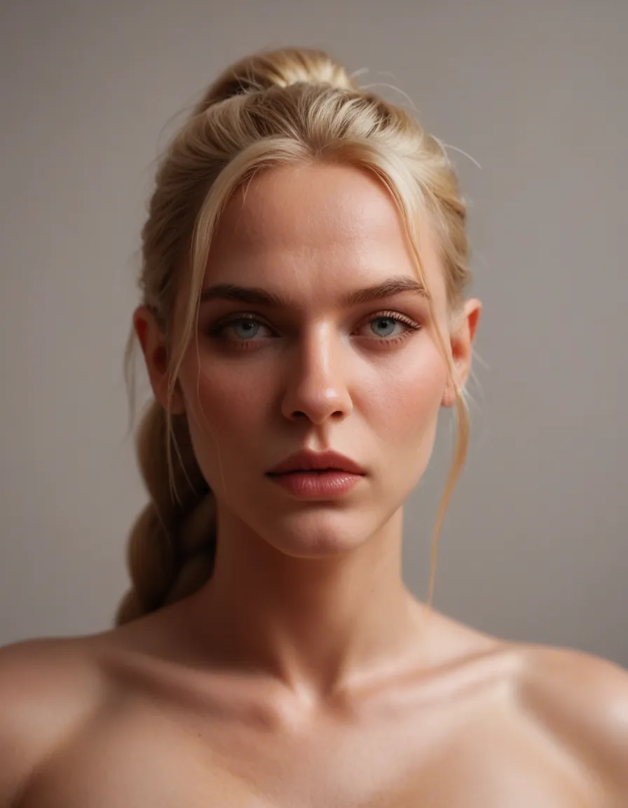 blonde_hair braided_ponytail bondage realistic chastity, score_9, score_8, candid photo, realistic skin texture, visible skin pores, film grain, depth of field