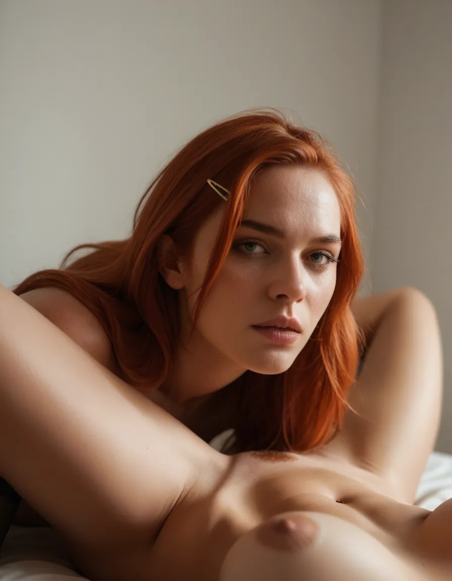 cinematic photo, 8k, redhead yuri , hairclip, elbow gloves, missionary, cool tones, RAW photo,, score_9, score_8, candid photo, realistic skin texture, visible skin pores, film grain, depth of field