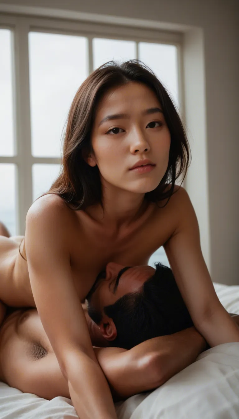ultra HD, lifelike, medium shot, 1boy, 69 position, bare arms, window, tender moment, photorealistic, asian