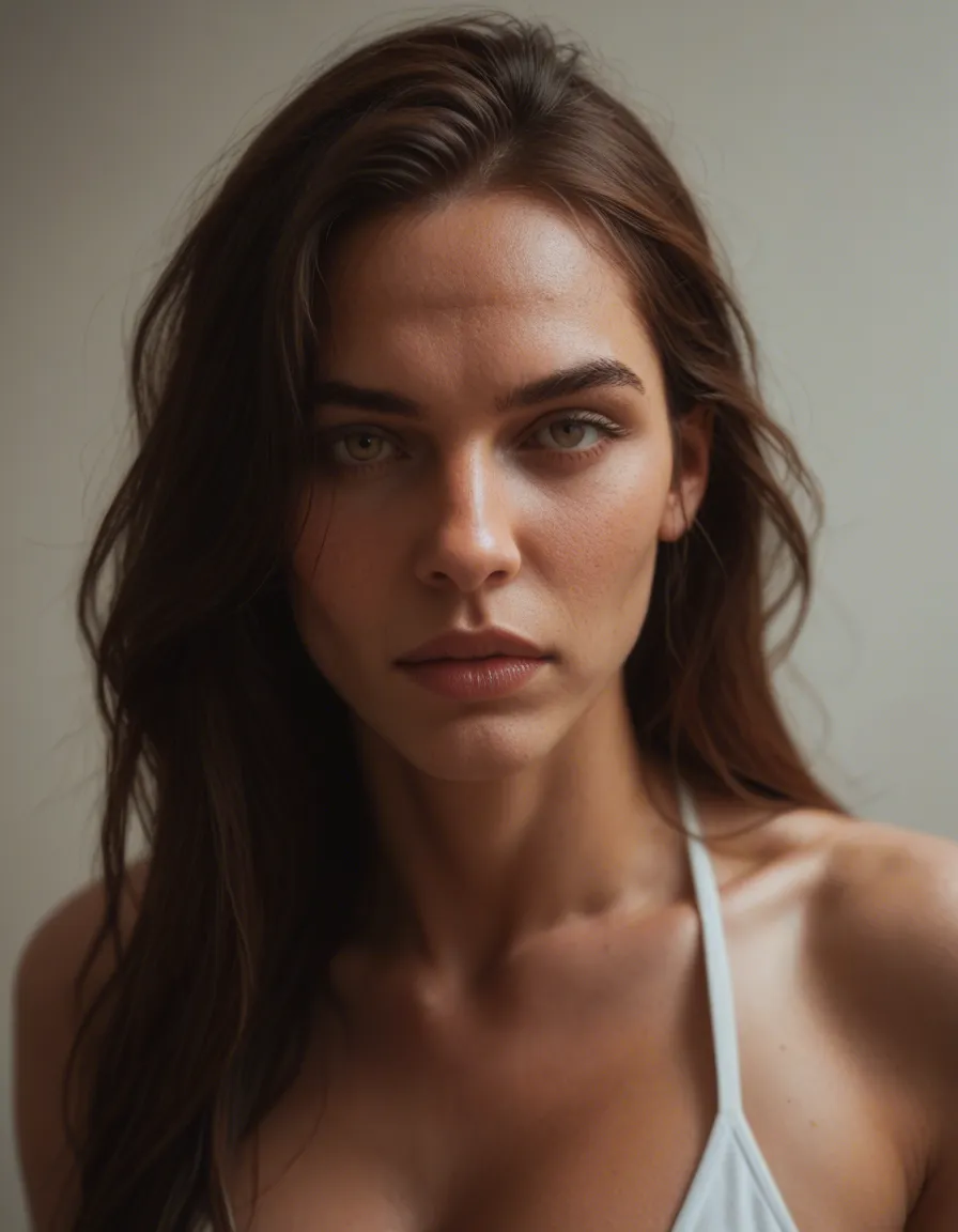 Mulher de calcinha na cama, score_9, score_8, candid photo, realistic skin texture, visible skin pores, film grain, depth of field