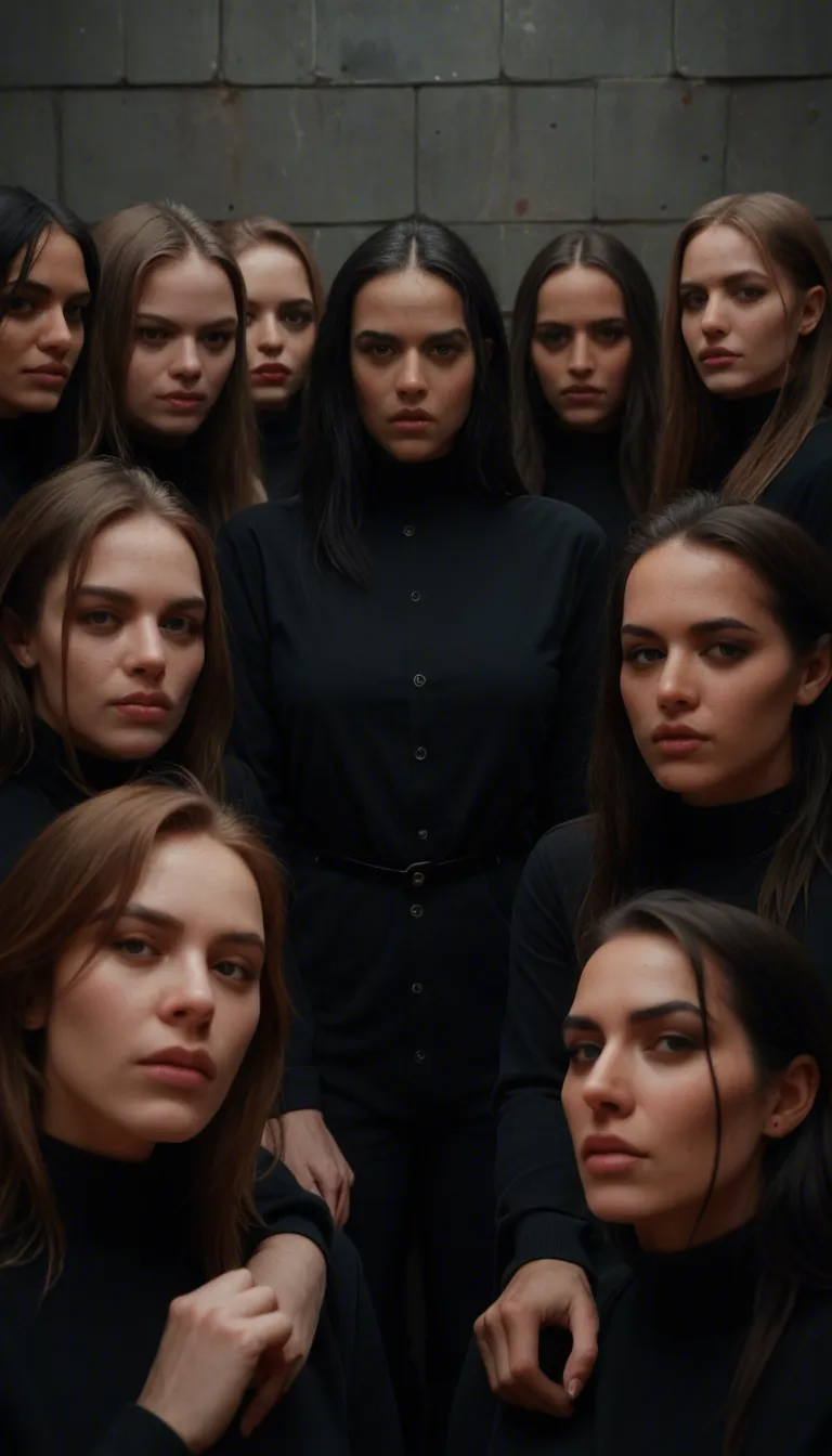 RAW photo, ultra realistic, 6+women, colored skin, long sleeves, bondage, 8k uhd photo