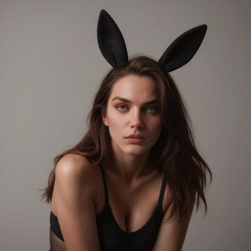 best quality, hyperrealistic, 1girl, fake animal ears, pantyhose, paizuri, simple background, extreme close-up, volumetric light, film photography