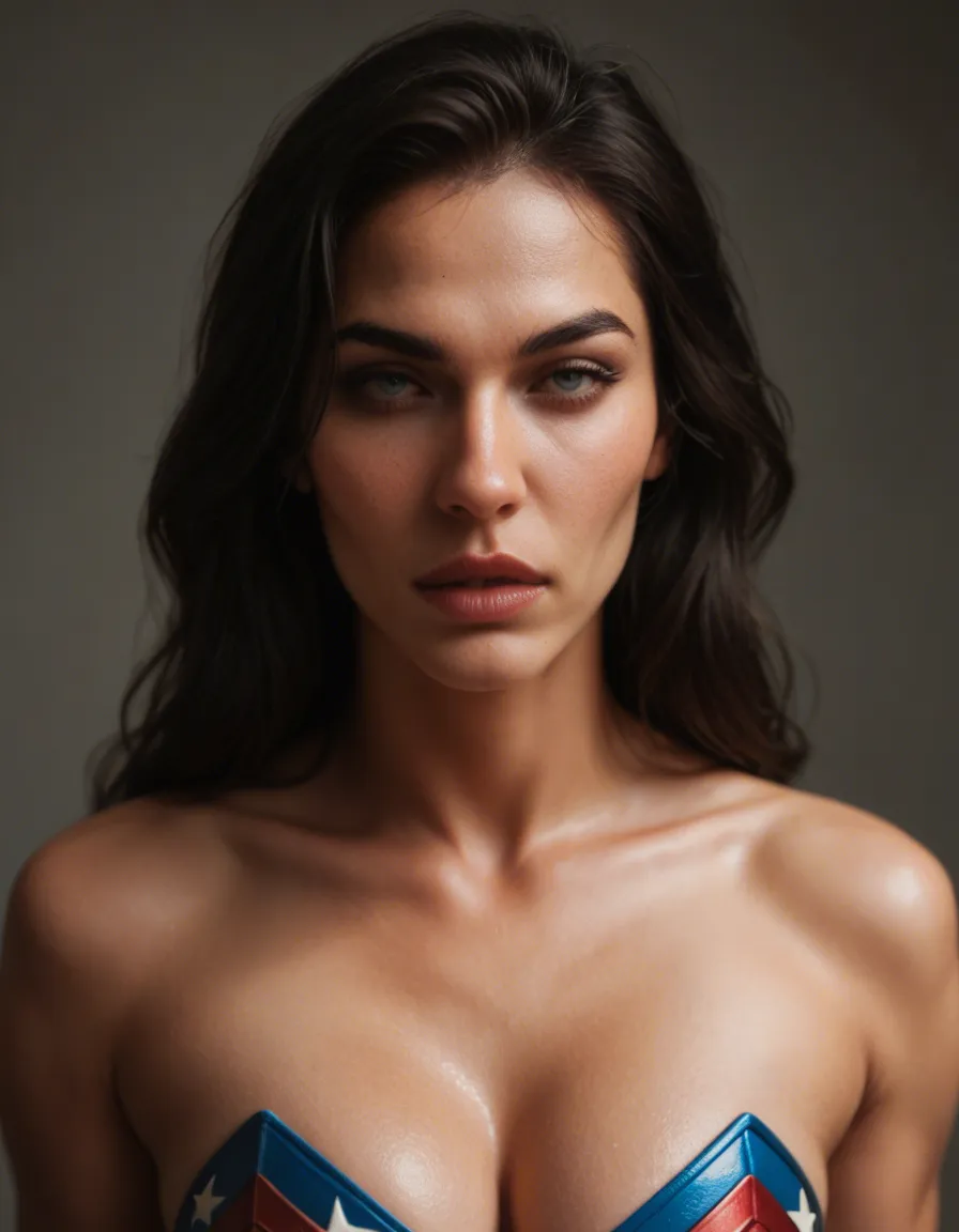 cartoon Wonder Woman from animated justice league show stripped and fucked, score_9, score_8, candid photo, realistic skin texture, visible skin pores, film grain, depth of field
