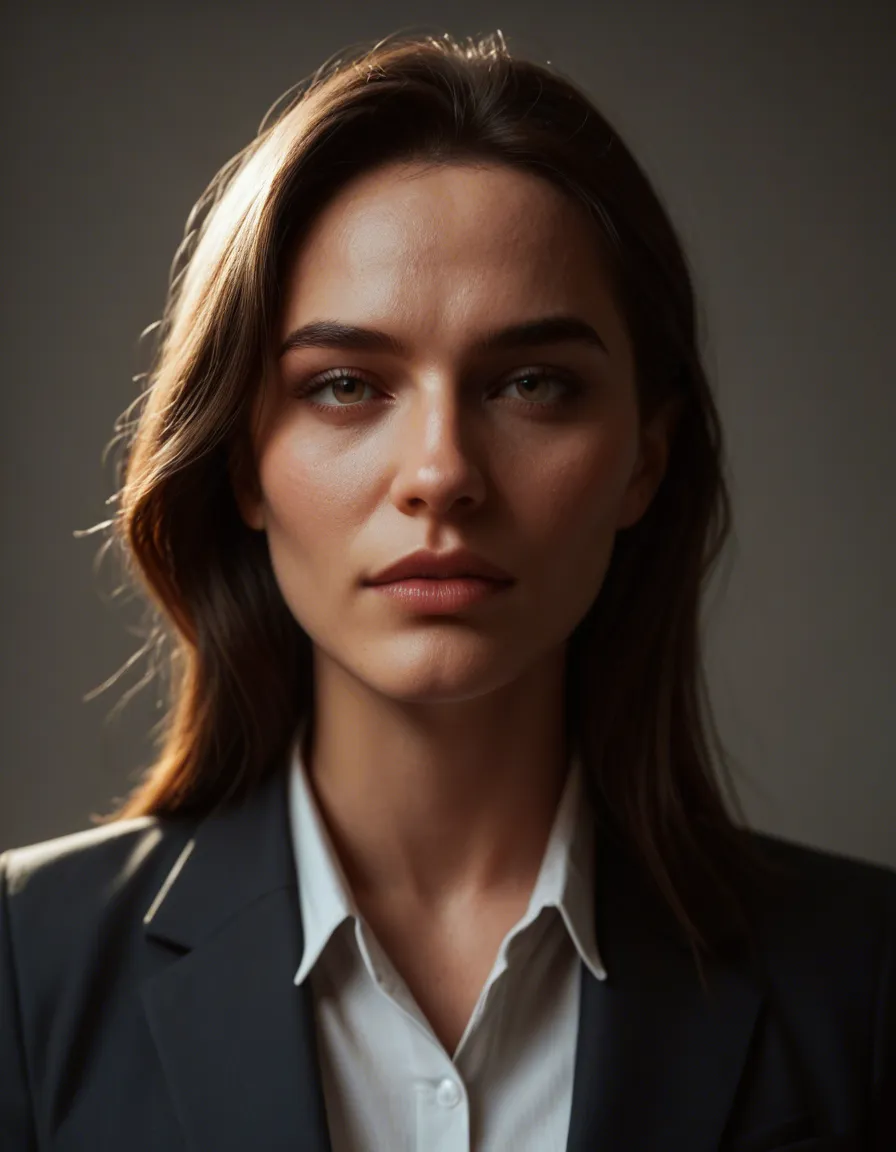 highly detailed, natural lighting, office lady, brown footwear, black gloves, presenting, close-up, neon glow, natural skin texture, score_9, score_8, candid photo, realistic skin texture, visible skin pores, film grain, depth of field