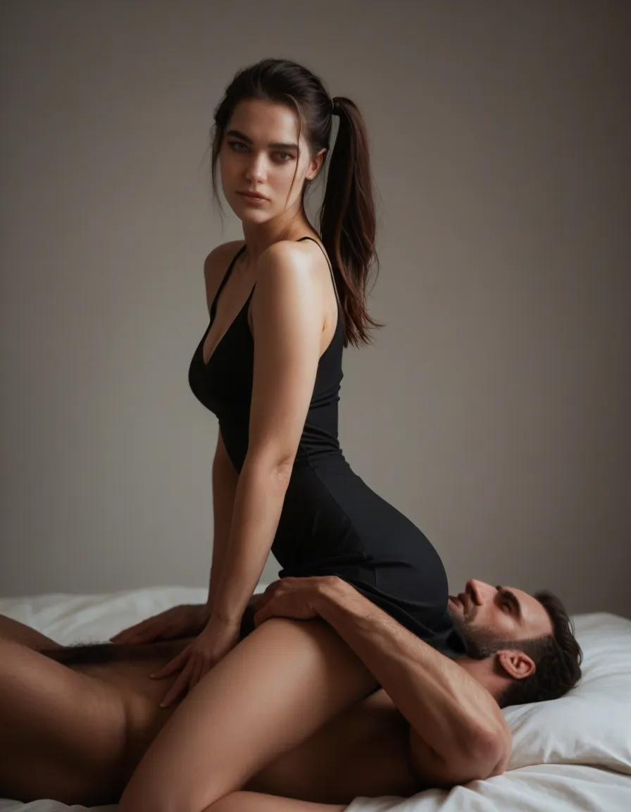 best quality, hyperrealistic, succubus, side ponytail, dress, 69 position, photorealistic, score_9, score_8, candid photo, realistic skin texture, visible skin pores, film grain, depth of field