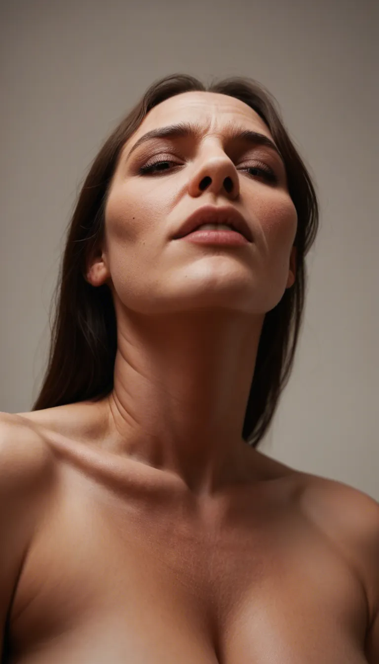 cinematic photo, 8k, low angle, milf, orgasm, nude, foot on face, photorealistic