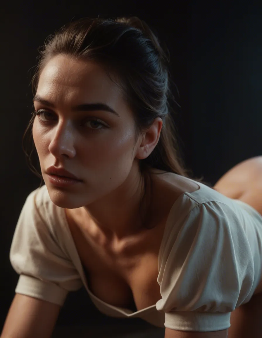 best quality, hyperrealistic, 1other, puffy sleeves, doggy style, moonlight, lifelike render, score_9, score_8, candid photo, realistic skin texture, visible skin pores, film grain, depth of field