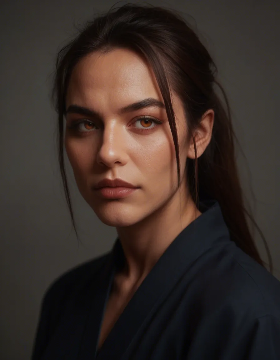 RAW photo, ultra realistic, demon woman, japanese clothes, presenting, photorealistic, score_9, score_8, candid photo, realistic skin texture, visible skin pores, film grain, depth of field