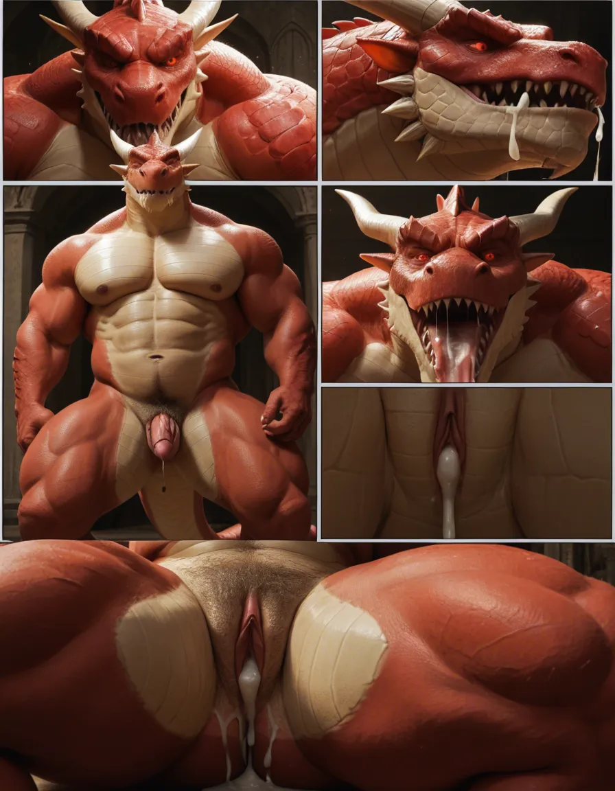Masterpiece, bara, muscular_male, chubby, plump, dragonborn, furry, dragon, white scales, red eyes, comic, silent_comic, cum_in_pussy, cum_in_mouth, cum_on_body, cumdrip, cum, cum_in_ass, cum_overflow, being fucked, embarrassed, score_9, score_8, amateur photo, phone snapshot, realistic skin texture, skin blemishes, soft indoor lighting