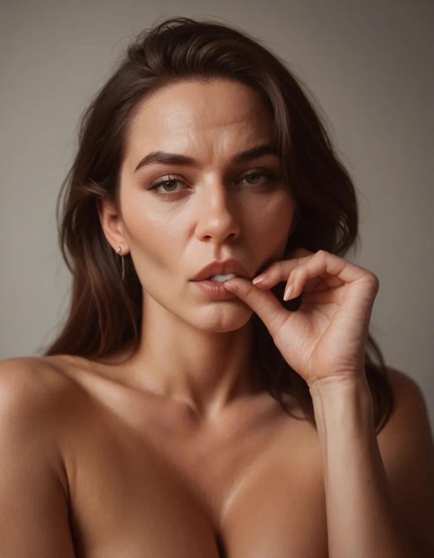 Hot mom fully naked with no clothes on sucking a guys dick, score_9, score_8, candid photo, realistic skin texture, visible skin pores, film grain, depth of field