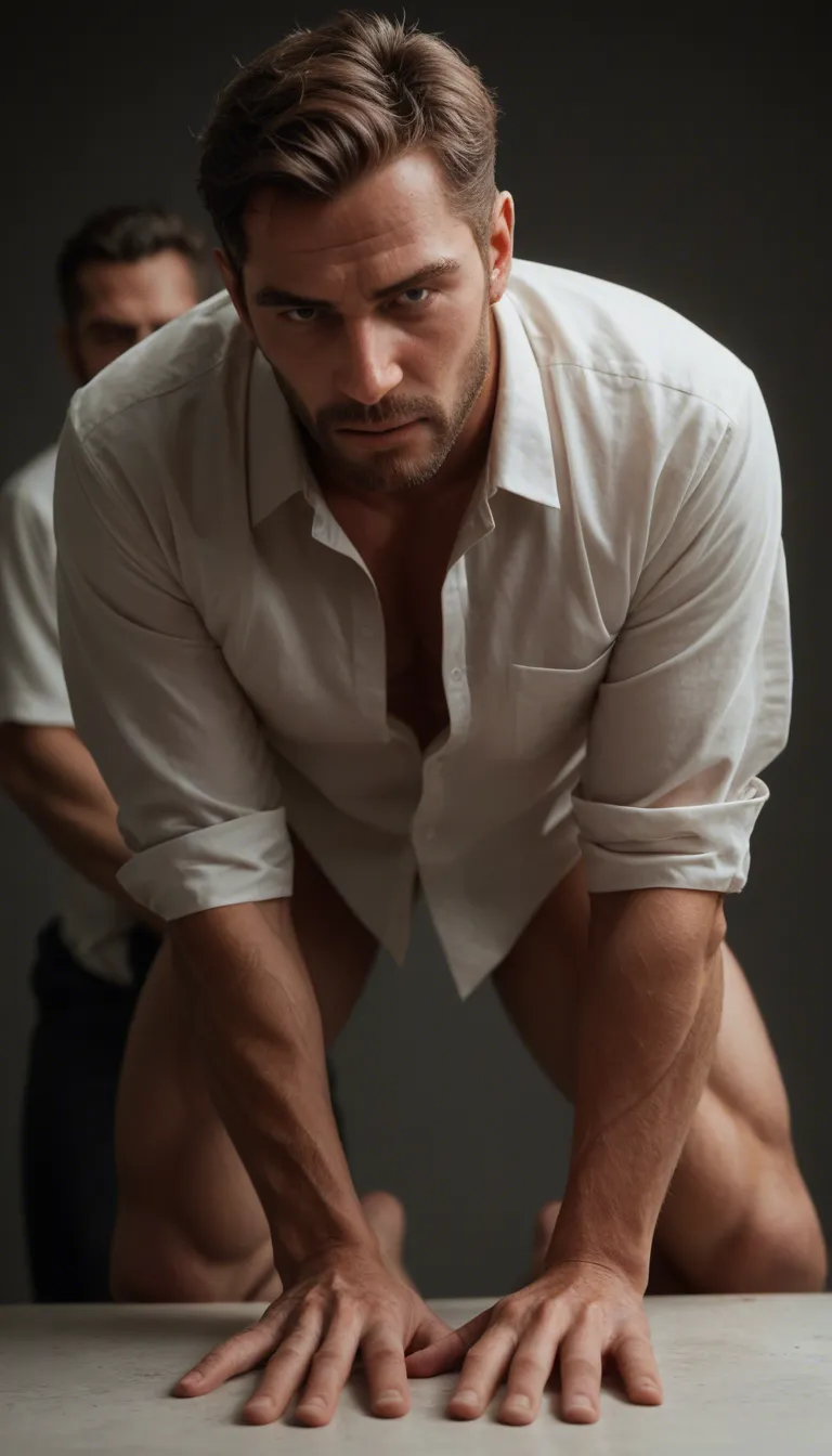 8k, sharp focus, detailed skin, 2boys, soles, collared shirt, bent over, dslr quality