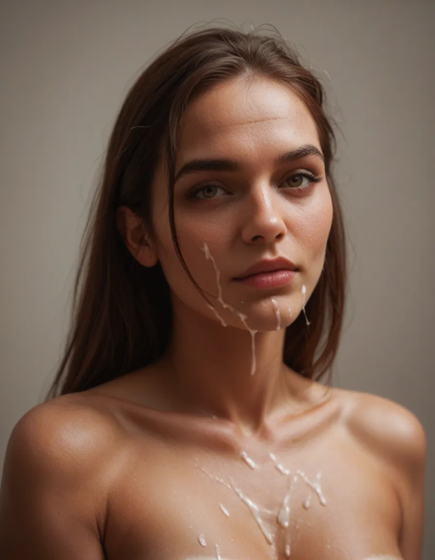Cute petite 18 year old girl covered in cum, score_9, score_8, candid photo, realistic skin texture, visible skin pores, film grain, depth of field