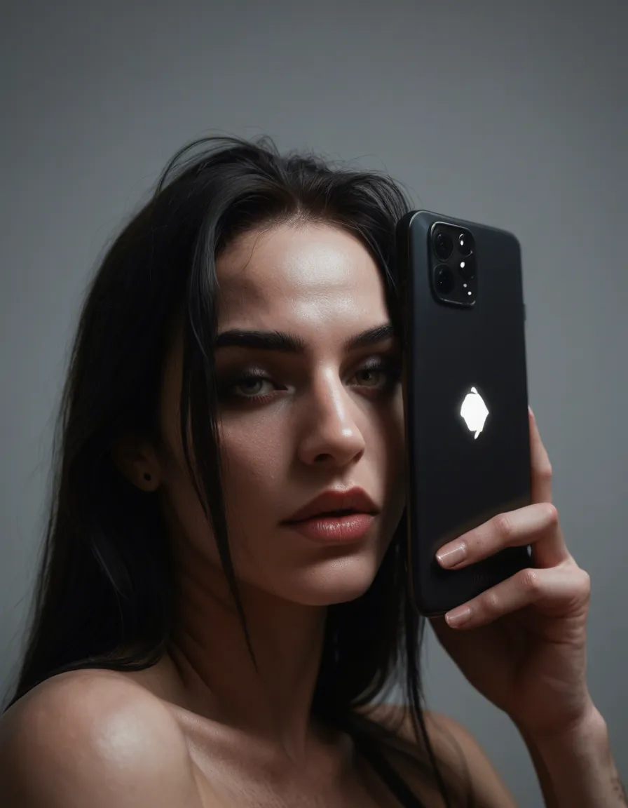 studio quality, sharp focus, Goth girl. The ass slightly enlarges, becoming a bit bigger and more well-shaped, plus subtle jiggling., score_9, score_8, amateur photo, phone snapshot, realistic skin texture, skin blemishes, soft indoor lighting