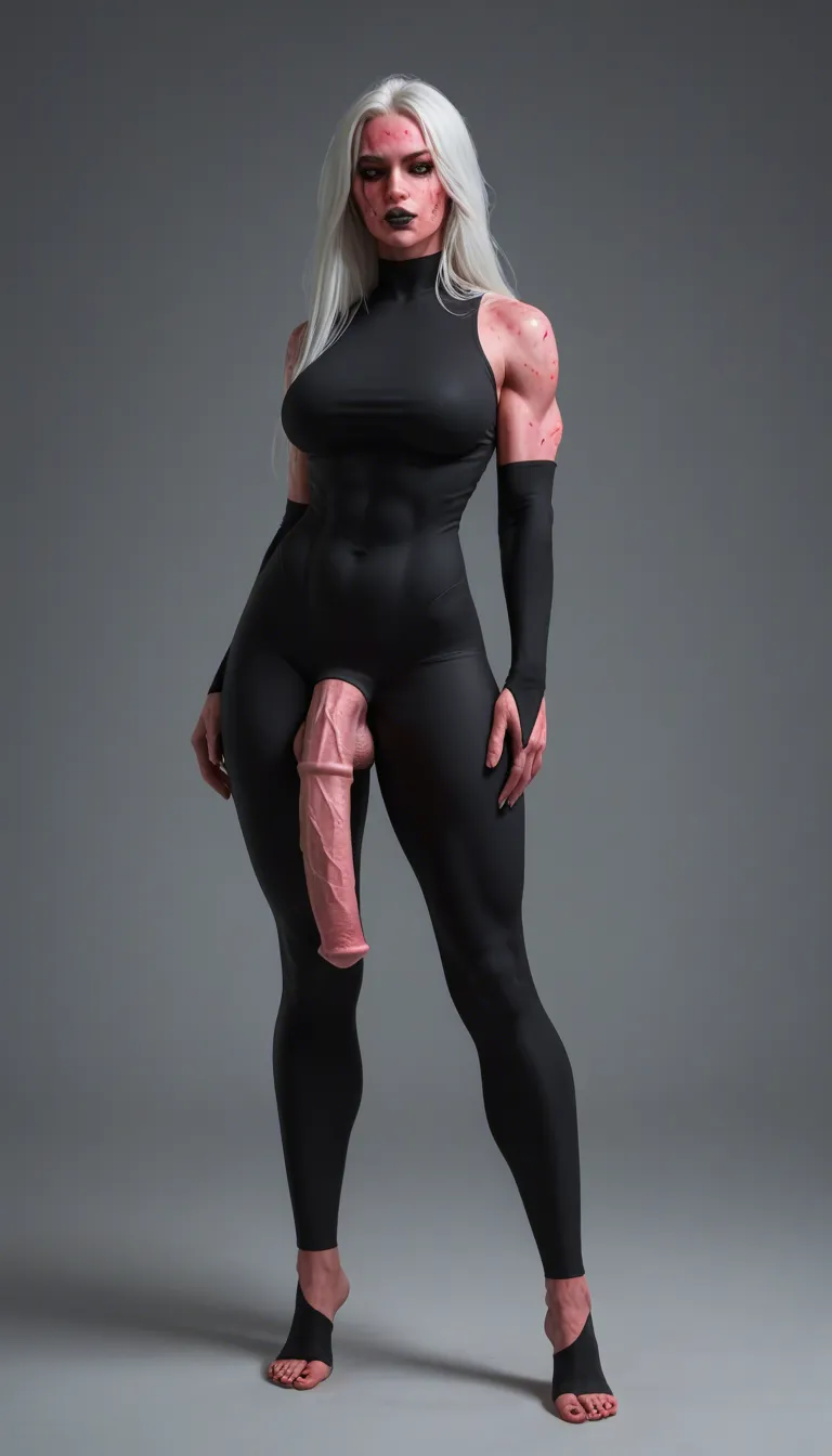 futanari, futanari:1.3, one_person, pink_alien_skin, white_hair, full_body_view, high quality, 8k, masterwork, colossal_massive_futanari_horsecock:1.3, wearing_tight_revealing_latex_bodysuit1:2, fist-sized_testicles, massive_large_breasts:1.3, very_large_areolae, nipple_piercing:1.2, massive_ass, narrow_waist, big_bimbo_lips, seductive_laid-back_pose, devious_smile, holding_whip, score_9, score_8, 3d render, octane render, subsurface scattering, ray tracing, smooth shading