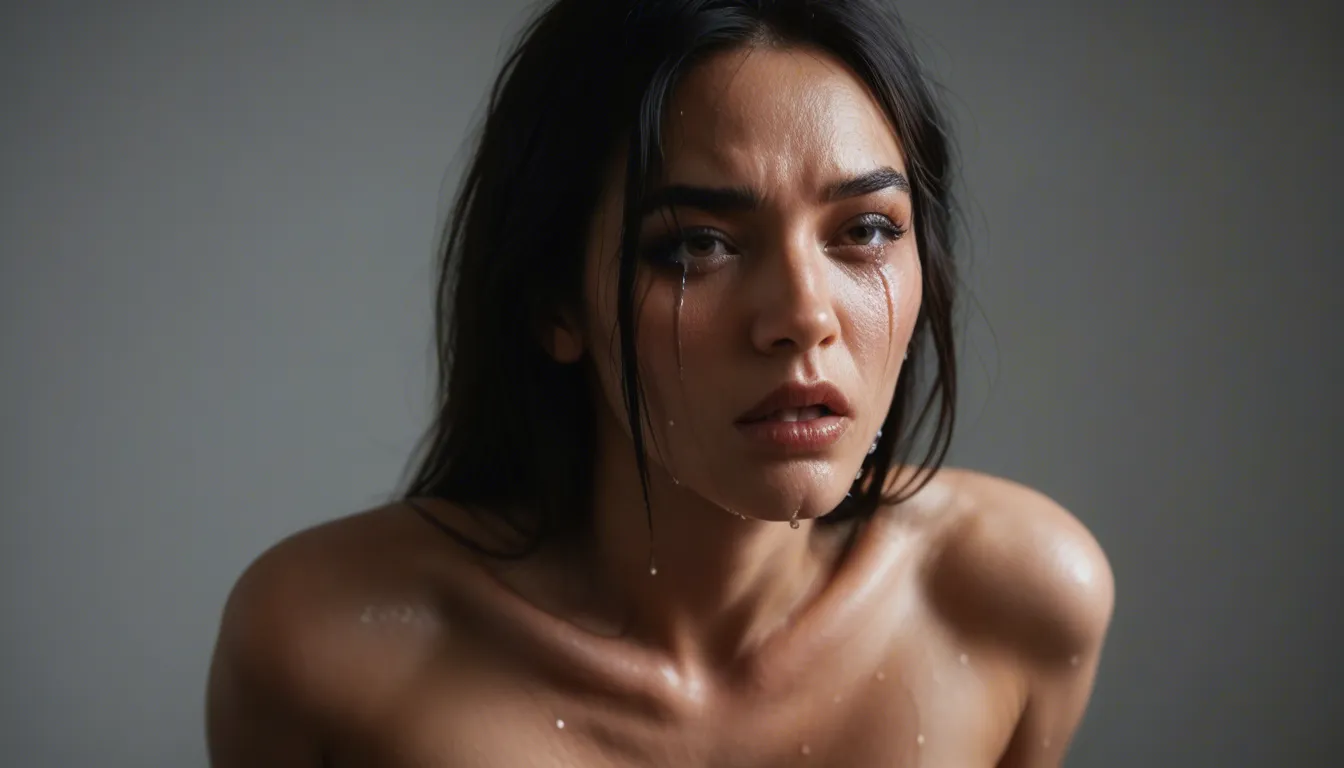sweaty asian goth fucked in asa, cowgirl with tits visible crying from pain, score_9, score_8, candid photo, realistic skin texture, visible skin pores, film grain, depth of field