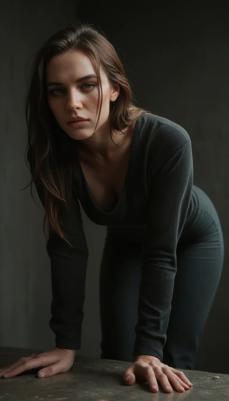 cinematic photo, 8k, 1woman, long sleeves, bent over, 8k uhd photo