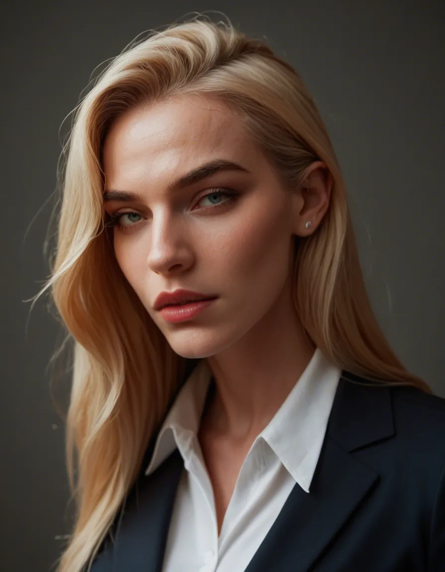 Blonde secretary fucked by musle boss, score_9, score_8, candid photo, realistic skin texture, visible skin pores, film grain, depth of field