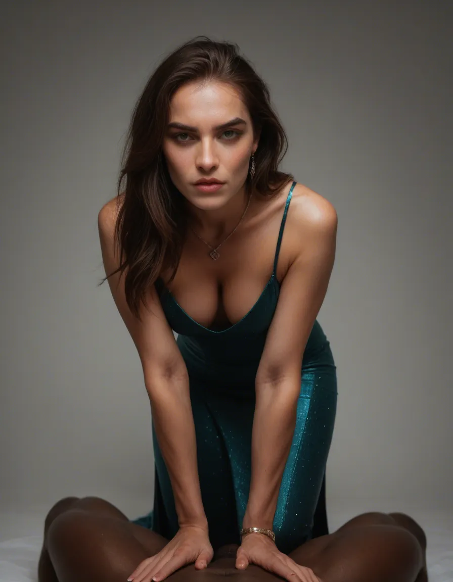 RAW photo, ultra realistic, princess, dark-skinned male, cocktail dress, on all fours, cinematic realism, score_9, score_8, candid photo, realistic skin texture, visible skin pores, film grain, depth of field