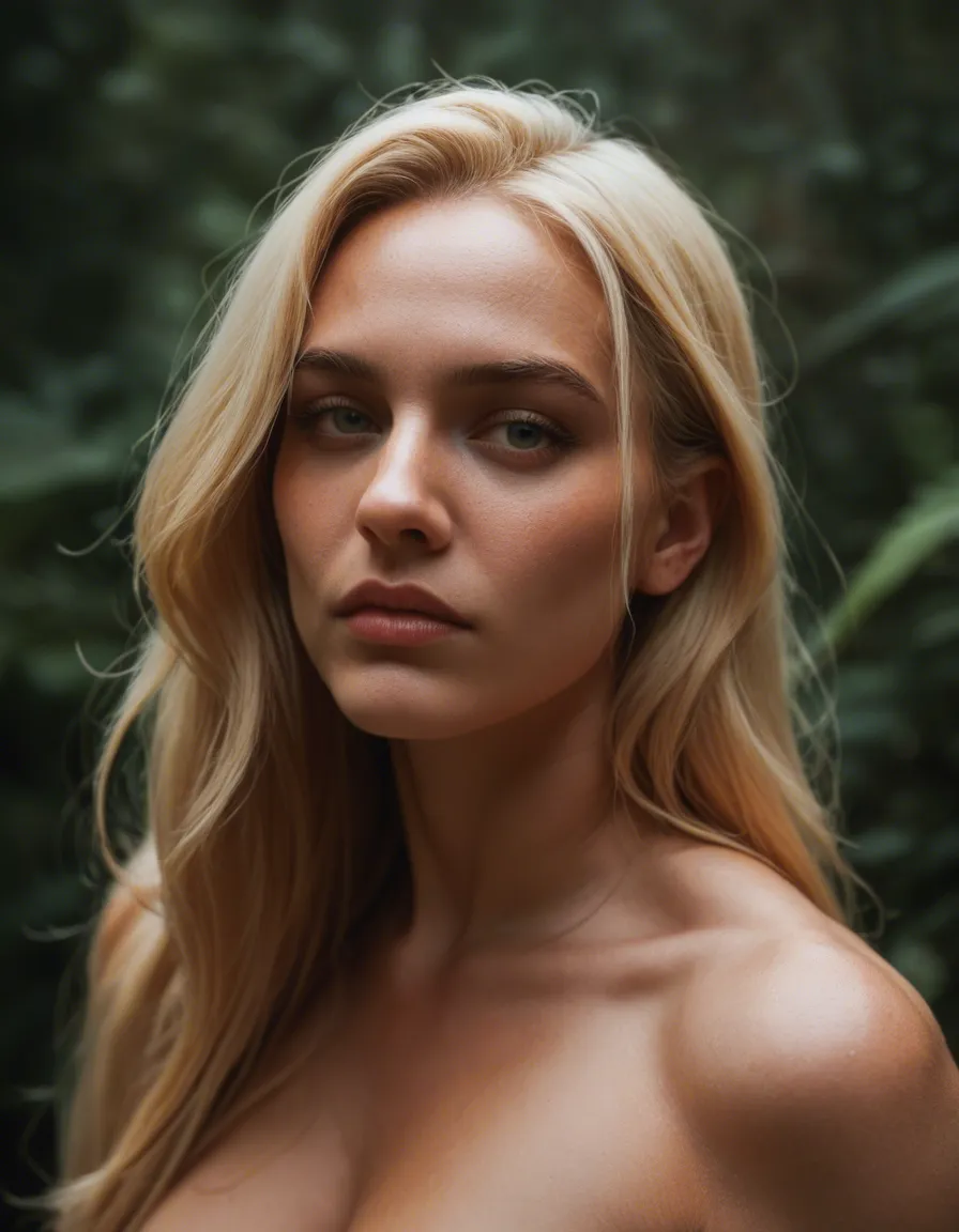 Blonde bomshell, score_9, score_8, candid photo, realistic skin texture, visible skin pores, film grain, depth of field