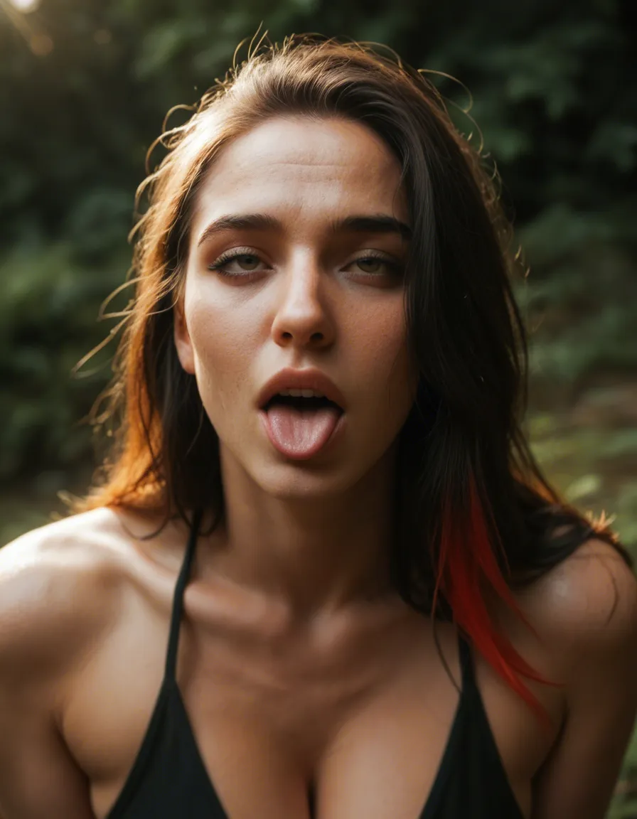 highly detailed, natural lighting, solo, two-tone hair, alternate costume, ahegao, 8k uhd photo, score_9, score_8, candid photo, realistic skin texture, visible skin pores, film grain, depth of field
