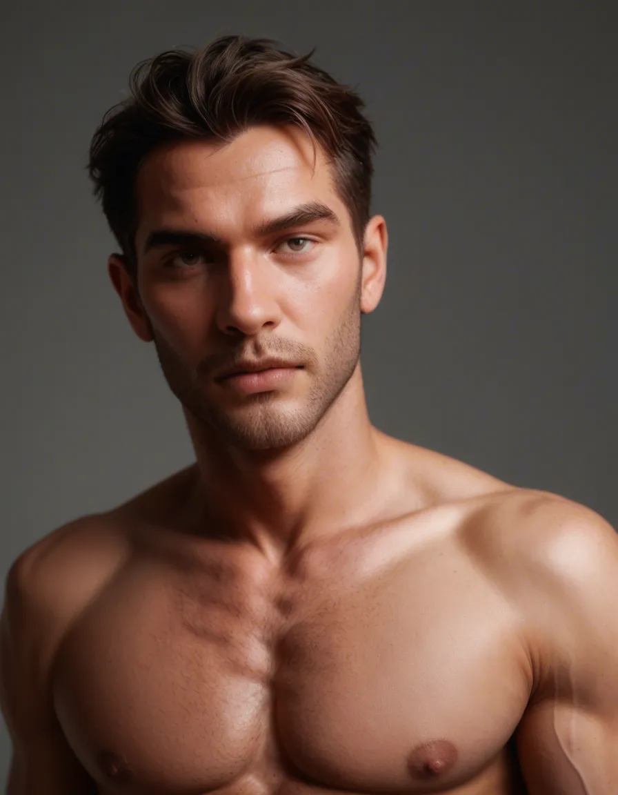 realistic yaoi 1boy nude, score_9, score_8, candid photo, realistic skin texture, visible skin pores, film grain, depth of field