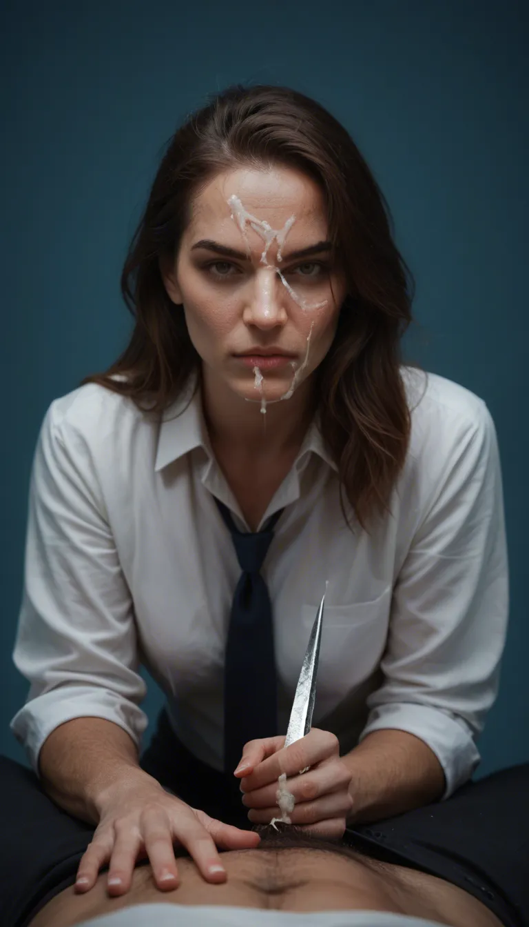 professional photo, high detail, multiple women, muscular, weapon, cum on face, blue background, POV, rim light, film photography