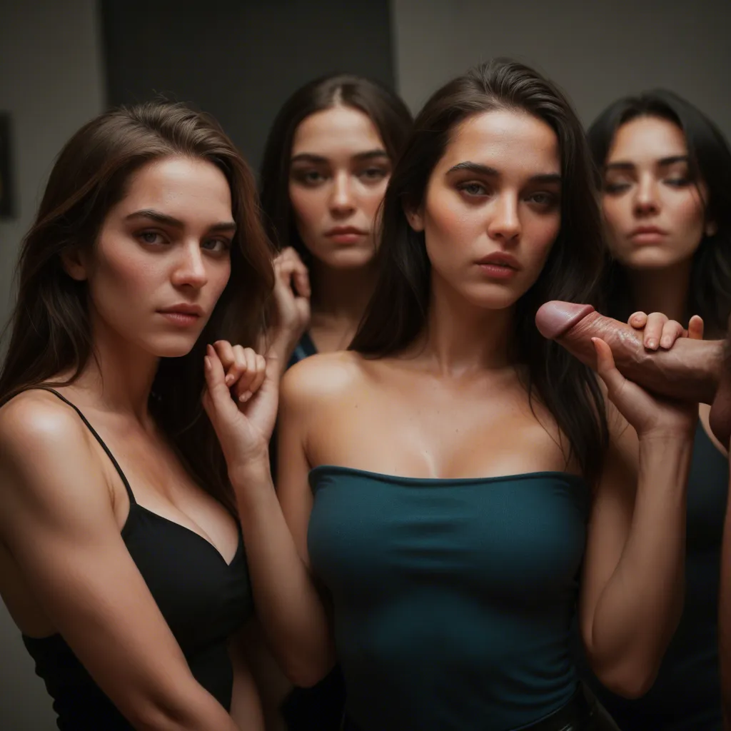sharp focus, 8k uhd, 4women, handjob, bare shoulders, clothed, submissive blush, film photography