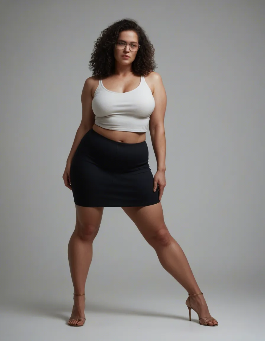 Big booty, black curly hair, white woman with glasses and medium sized boobs., chubby build, full body view and spreading her legs
Share, score_9, score_8, candid photo, realistic skin texture, visible skin pores, film grain, depth of field