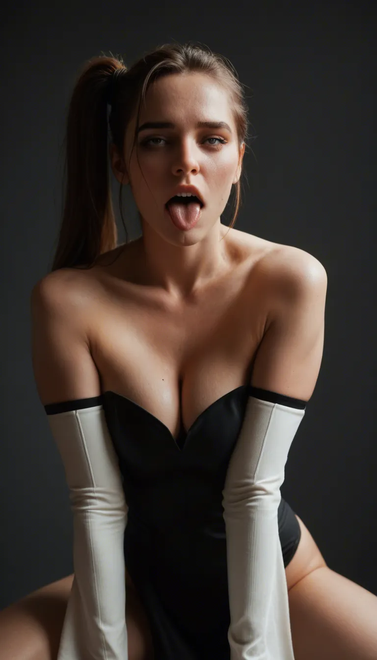 best quality, hyperrealistic, solo female, side ponytail, detached sleeves, ahegao, RAW photo