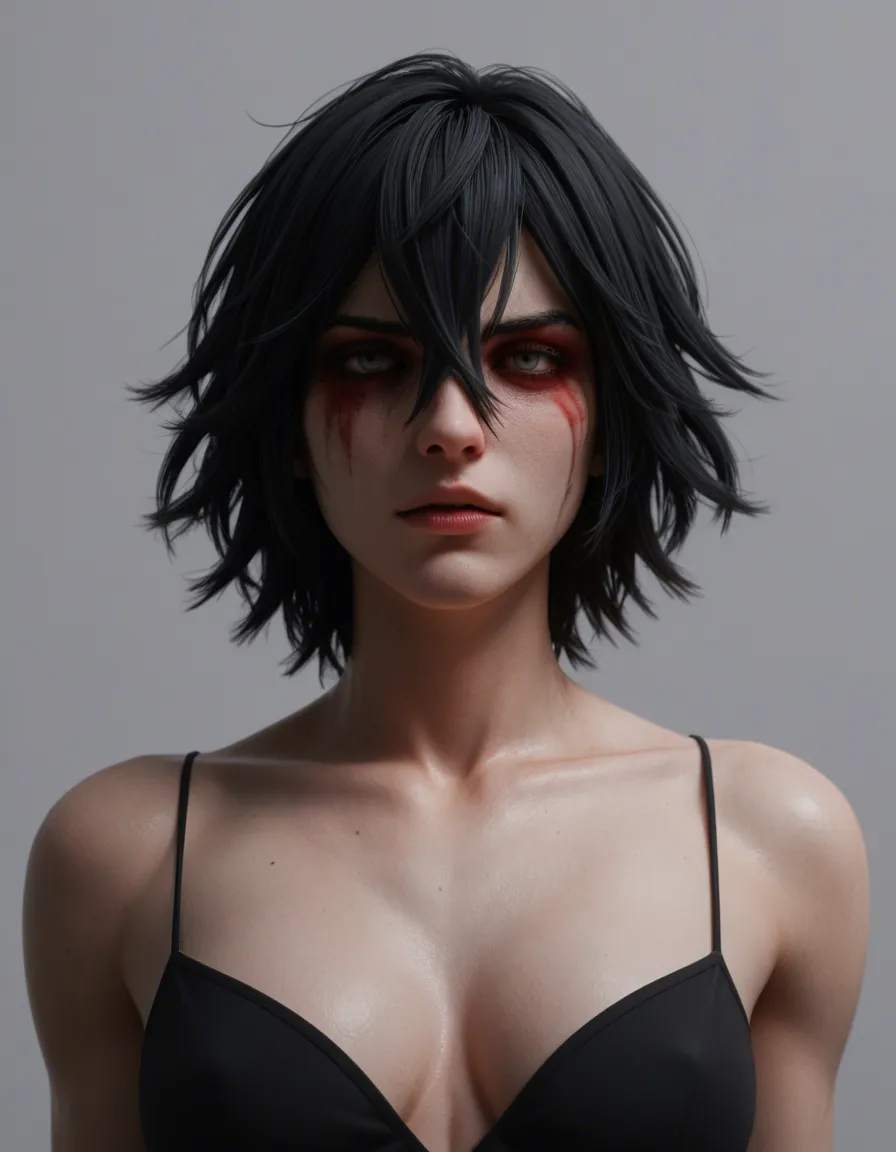 futanari, hairu ihei from tokyo ghoul, score_9, score_8, 3d render, octane render, subsurface scattering, ray tracing, smooth shading