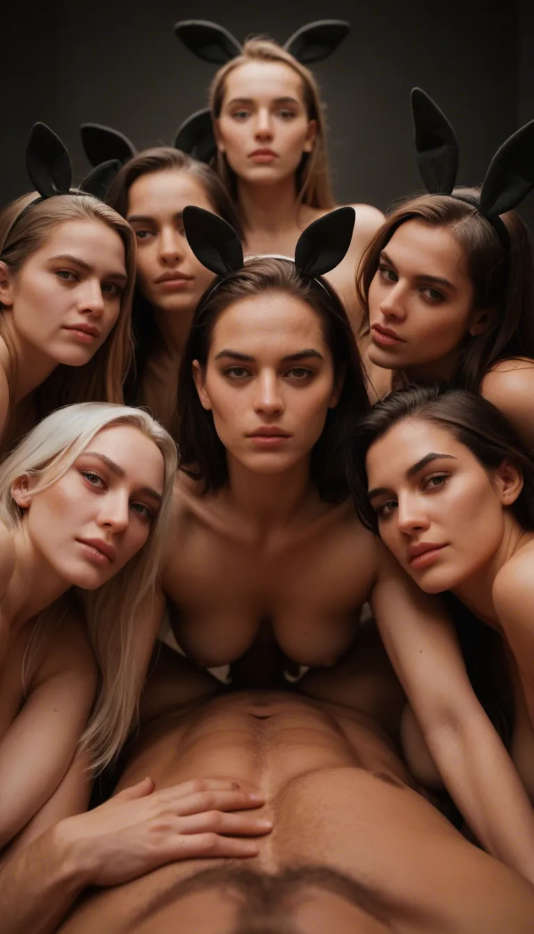 cinematic photo, 8k, portrait, 5women, 69 position, fake animal ears, lifelike render