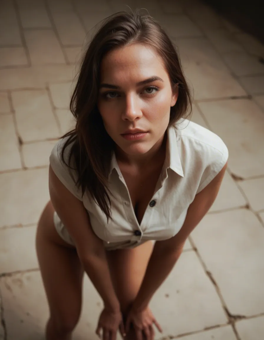 best quality, hyperrealistic, from above, princess, bent over, buttons, film photography, score_9, score_8, candid photo, realistic skin texture, visible skin pores, film grain, depth of field