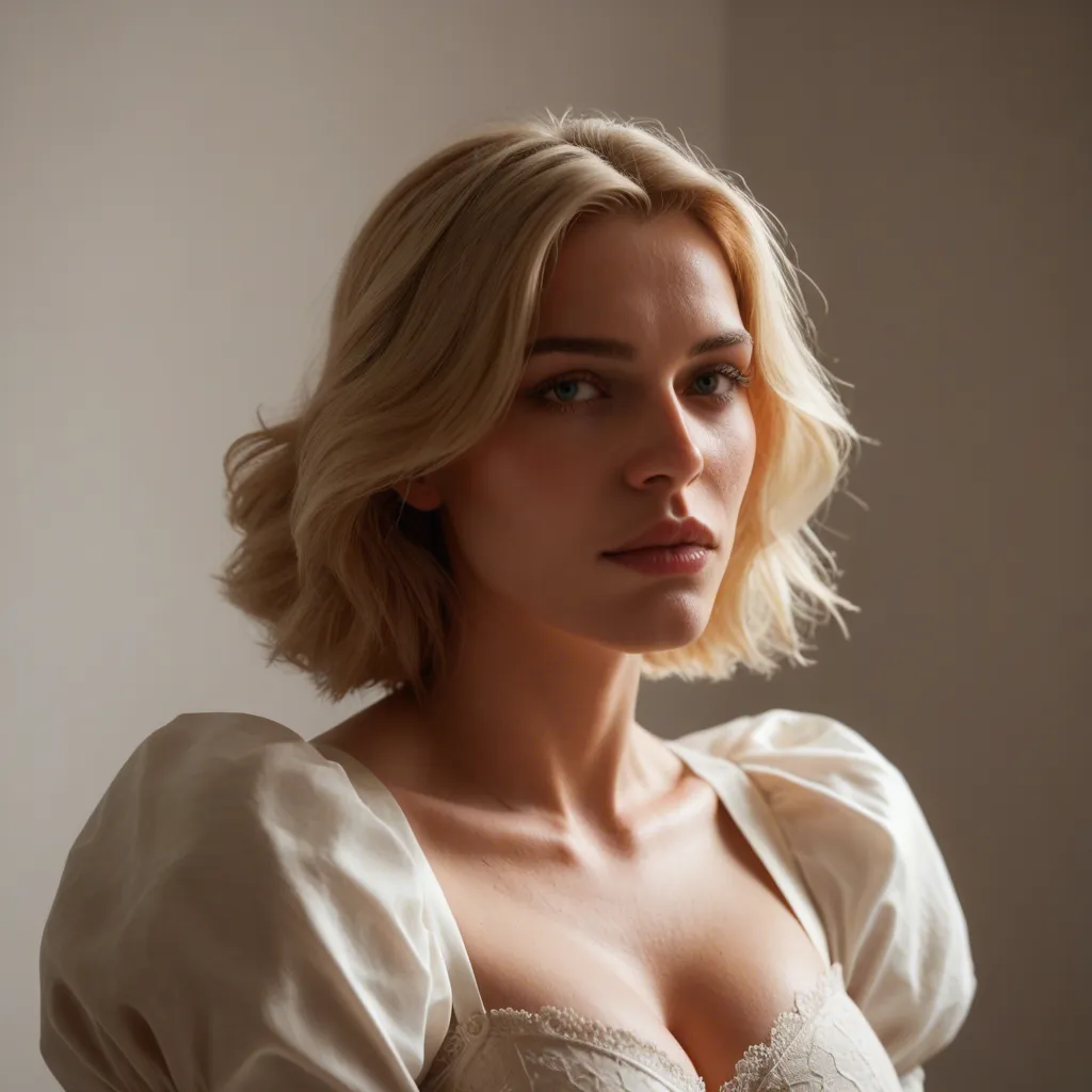 futanari, best quality, hyperrealistic, princess, blonde hair, puffy sleeves, futanari, lifelike render, score_9, score_8, candid photo, realistic skin texture, visible skin pores, film grain, depth of field
