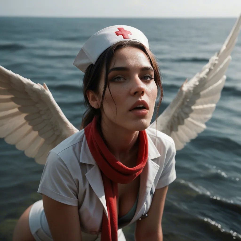 ultra HD, lifelike, nurse, scarf, wings, oral, water, natural skin texture