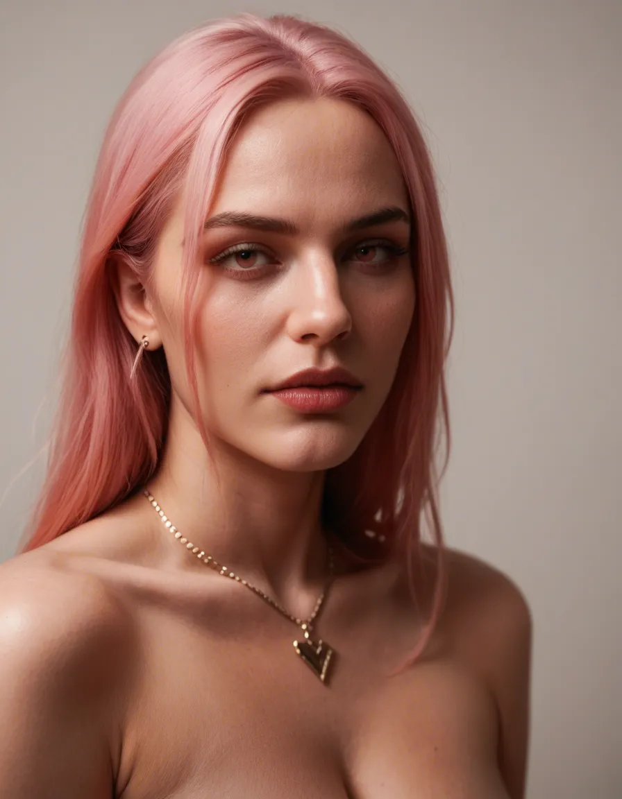 best quality, hyperrealistic, succubus, pink hair, jewelry, fully nude, photorealistic, score_9, score_8, candid photo, realistic skin texture, visible skin pores, film grain, depth of field