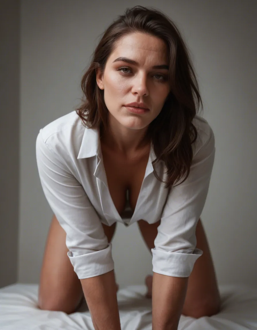 professional photo, high detail, mature female, on all fours, athletic build, photorealistic, score_9, score_8, candid photo, realistic skin texture, visible skin pores, film grain, depth of field