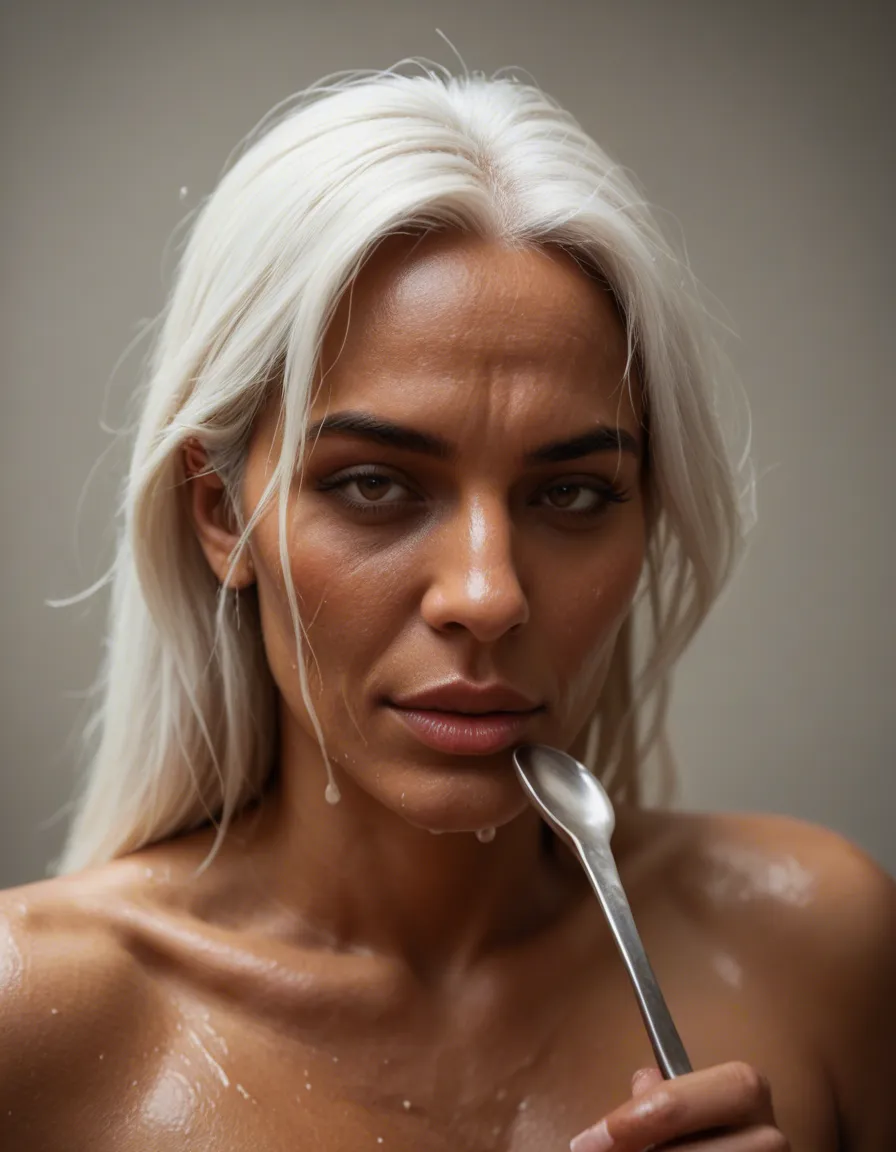 indian milf big natural boobs, streak of white hair, extremely wet, spoon fucking by a guy seductive face, score_9, score_8, candid photo, realistic skin texture, visible skin pores, film grain, depth of field