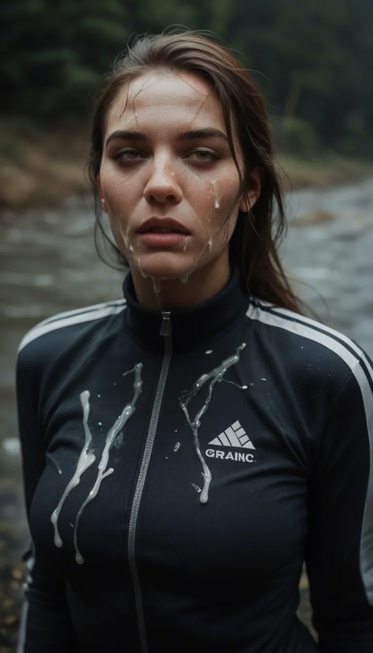 cinematic photo, 8k, chavvy woman in tracksuit with tits out, bouncing_breasts, and cum covered face. Begging for more.