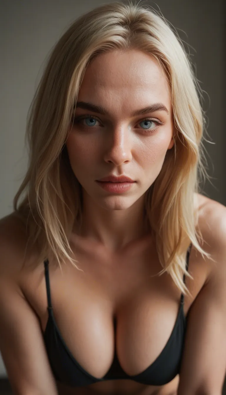 Make a realistic POV video that is as long as possible. A 25-year-old blonde woman with blue eyes and a fantastic body (big boobs and a big ass) invites me to the bedroom to fuck. She starts by undressing, then takes off my underwear and starts sucking me off. After a while, she gets up, pulls me onto the bed, and starts riding my cock while facing away from me. After some more time, she turns around and keeps riding, but facing me with her boobs exposed. A while later, she gets on all fours on the bed, and we have sex doggy-style. Then, she lies on her back with her boobs facing me, and we keep fucking. Towards the end of the video, I want her to grab my cock and give me a handjob and blowjob, finishing with a cumshot on her face and beautiful boobs.
