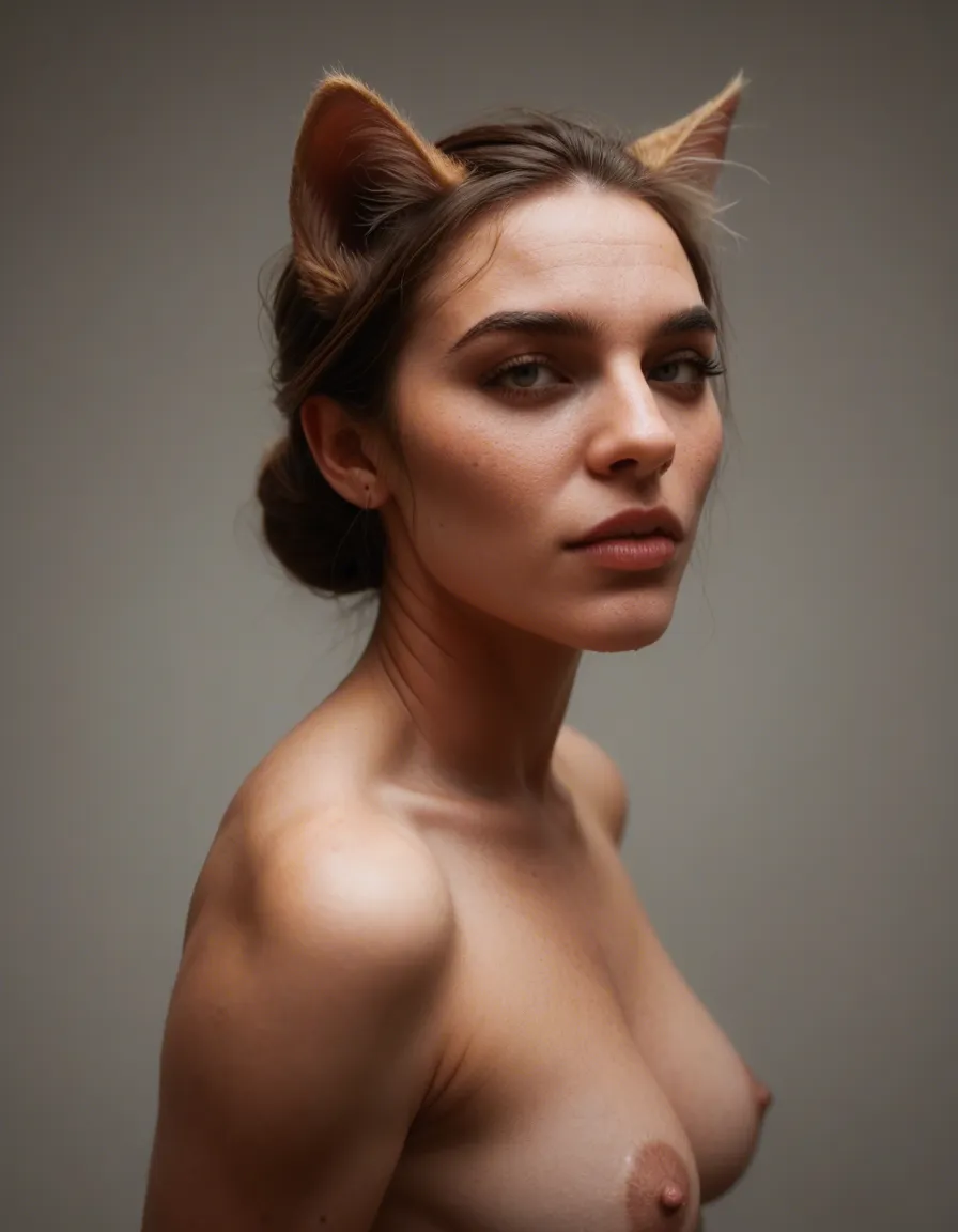Sexy cat woman_on_top, score_9, score_8, candid photo, realistic skin texture, visible skin pores, film grain, depth of field