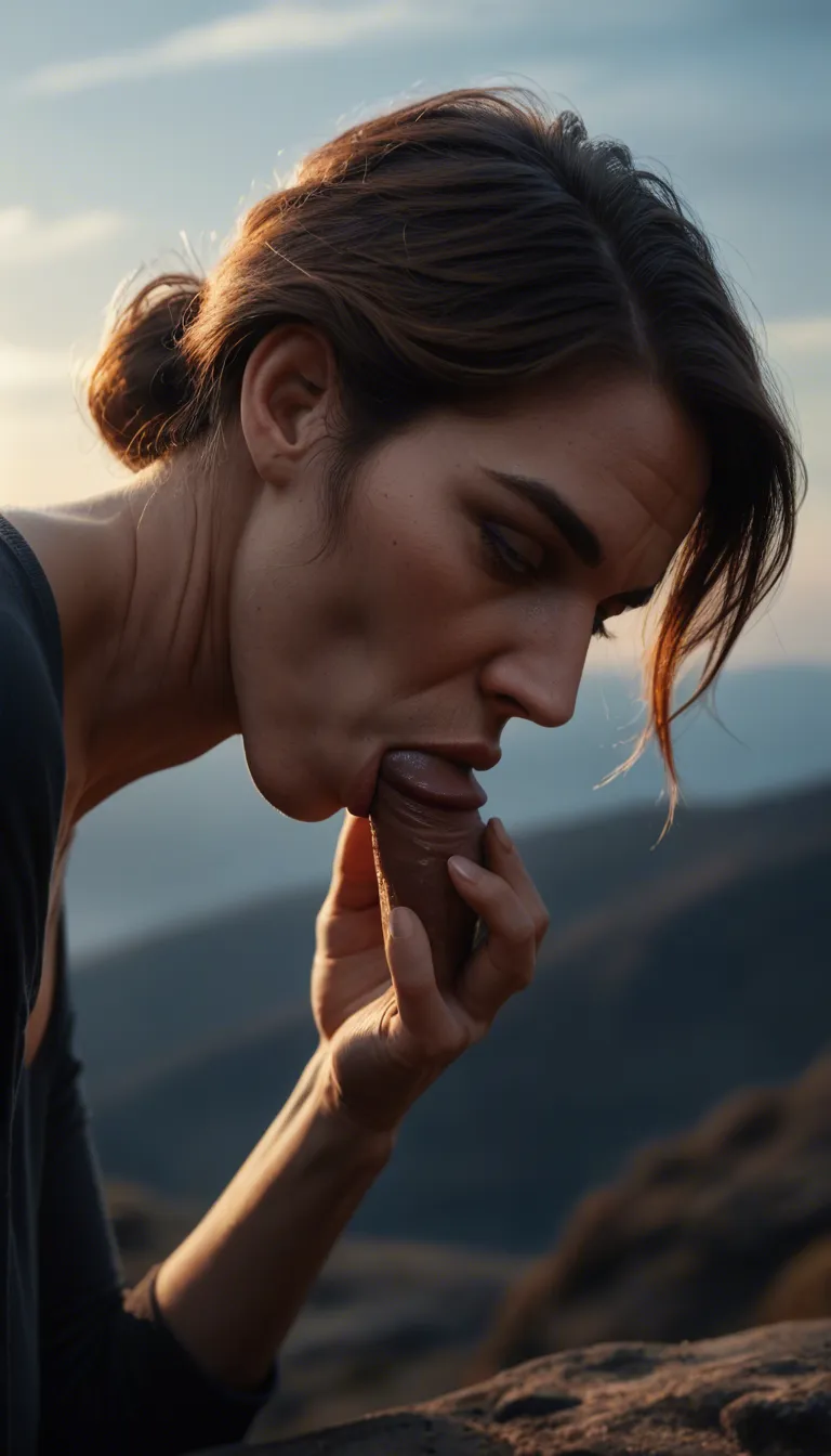 8k, sharp focus, detailed skin, milf, toes, long sleeves, blowjob, blue sky, side view, moonlight, dslr quality
