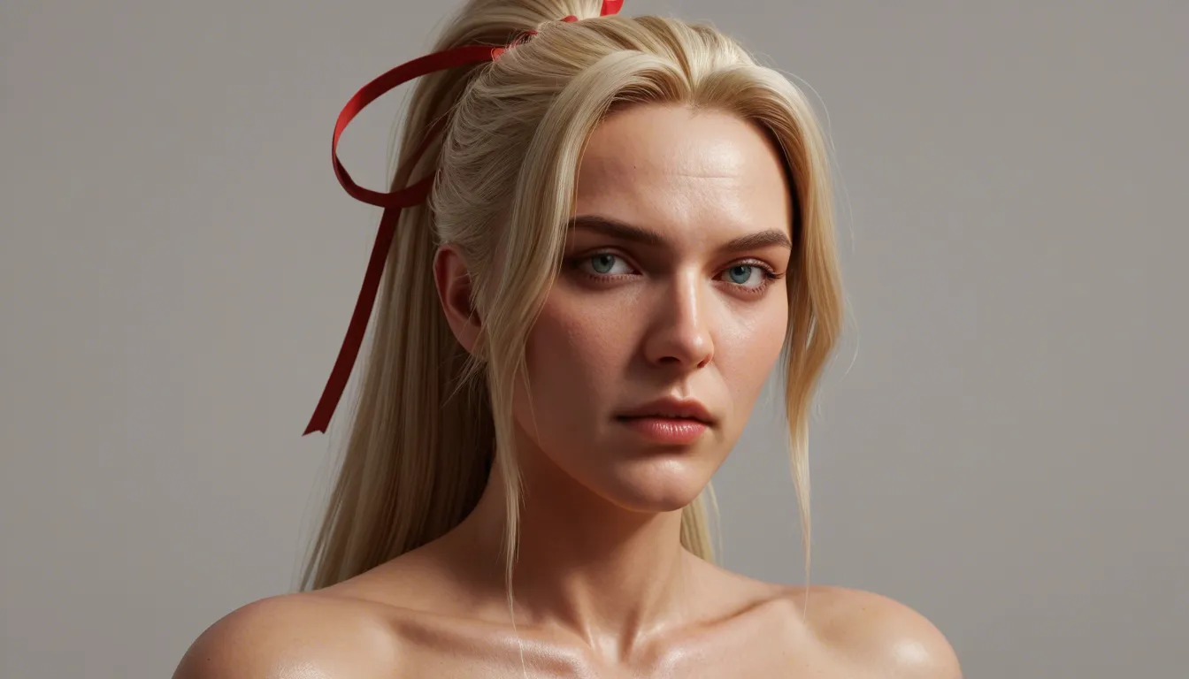 Photograph of LilyCH a youn 20 year old woman with long blonde hair styled in a high ponytail and secured with a silk hair ribbon. She has fair skin with visible freckles and small cute breasts. She is happy and smiles softly. she is sit on the floor of an airport, spreding legs and showing open wet pussy. around her, nude and non-nude people. sunny day